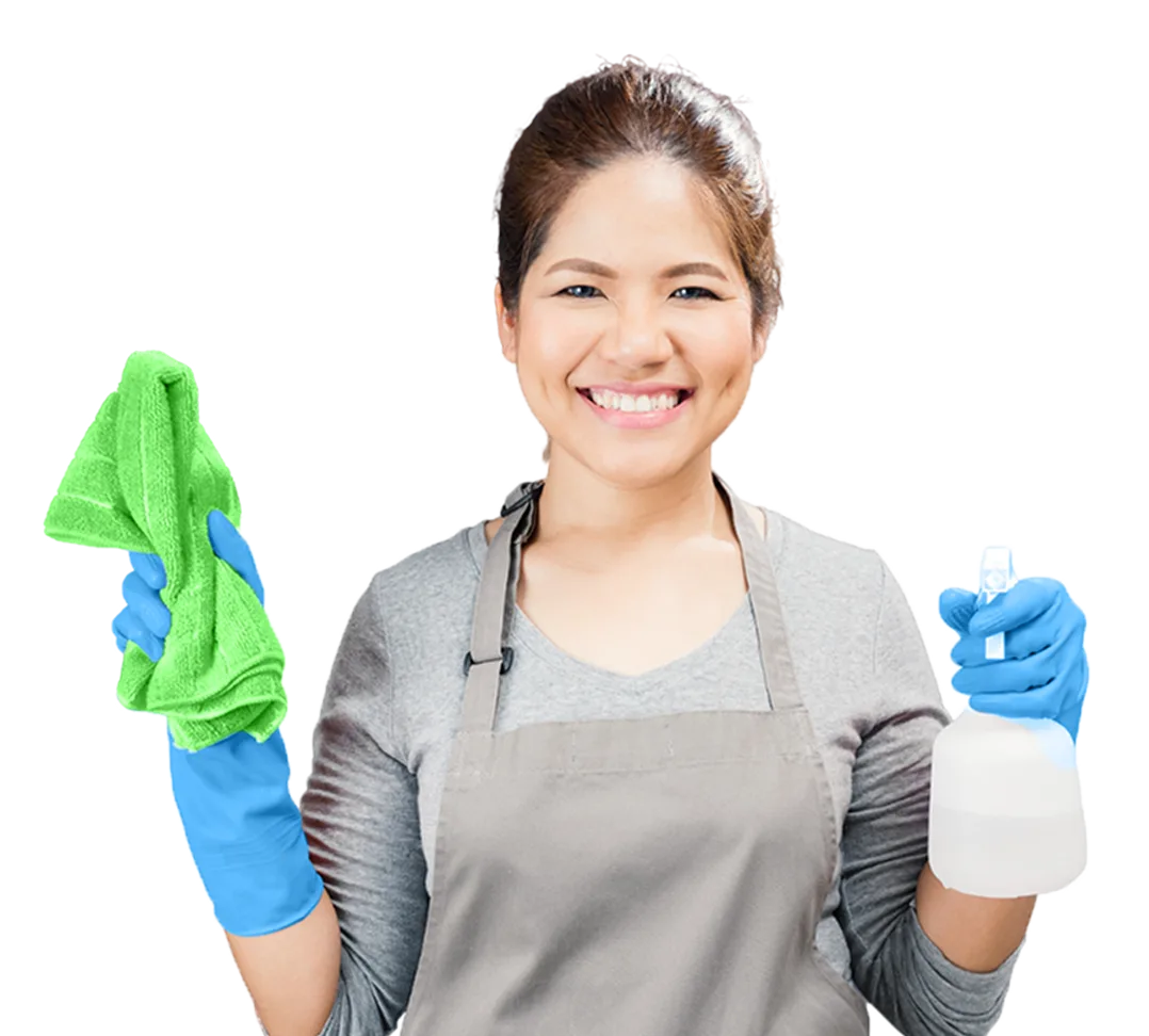 Cleaning Girl with a Cleaning Liquid in her hand.